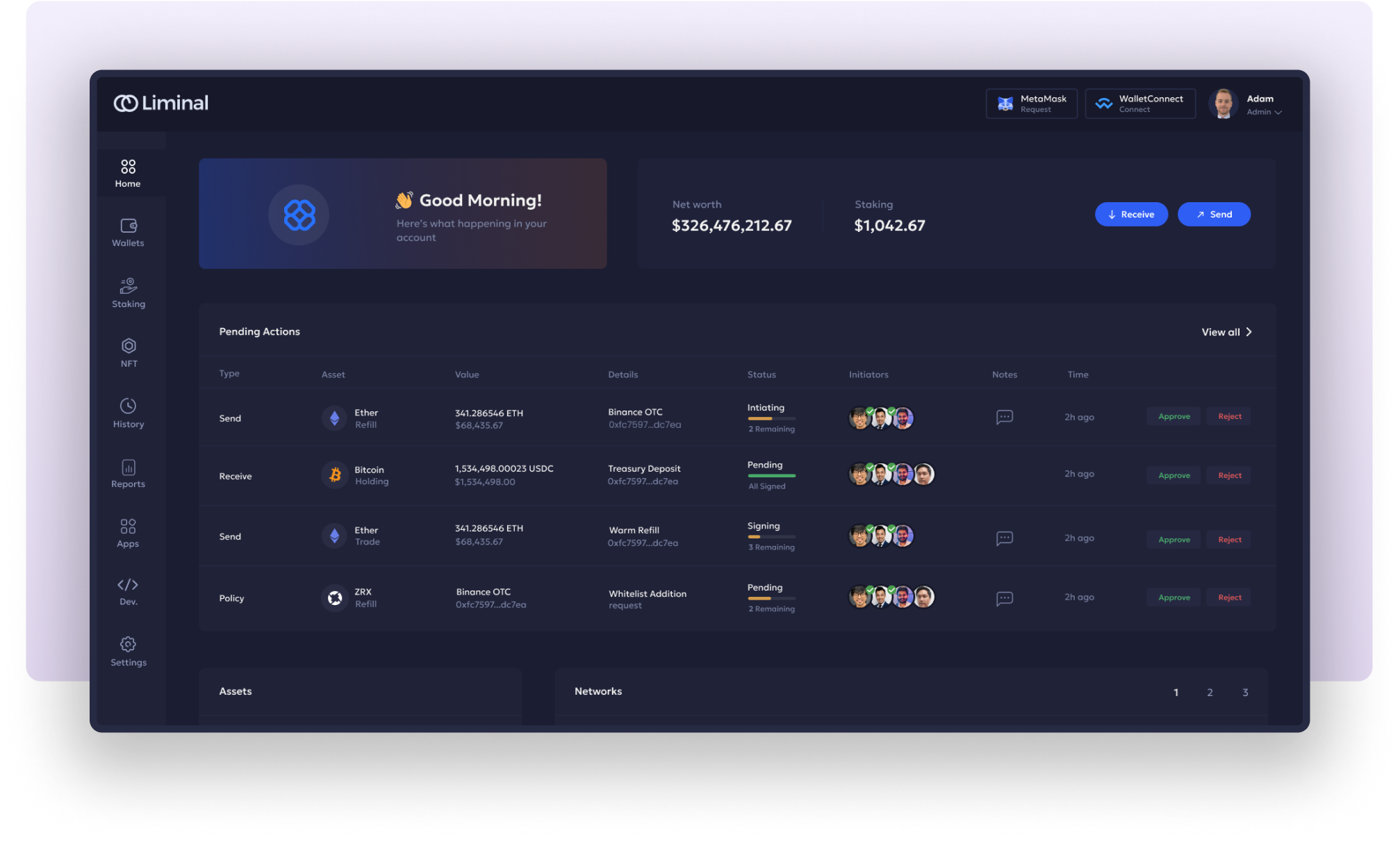 liminal Digital Asset Wallet Dashboard